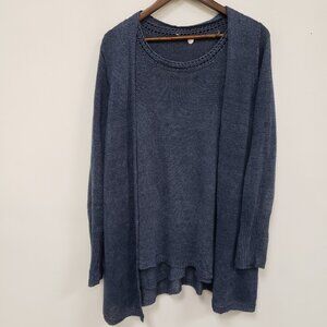 Margaret O Leary Womens Linen Sweater Set Size L Blue Coastal Vacation Travel